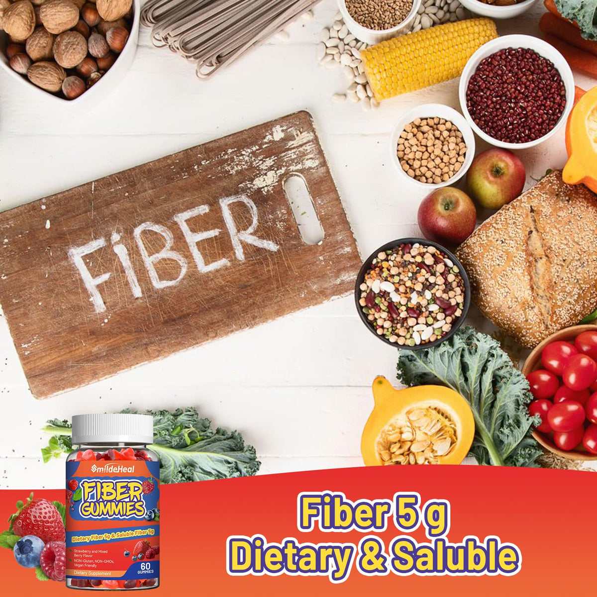 Gummies de fibres SmildeHeal sur une table