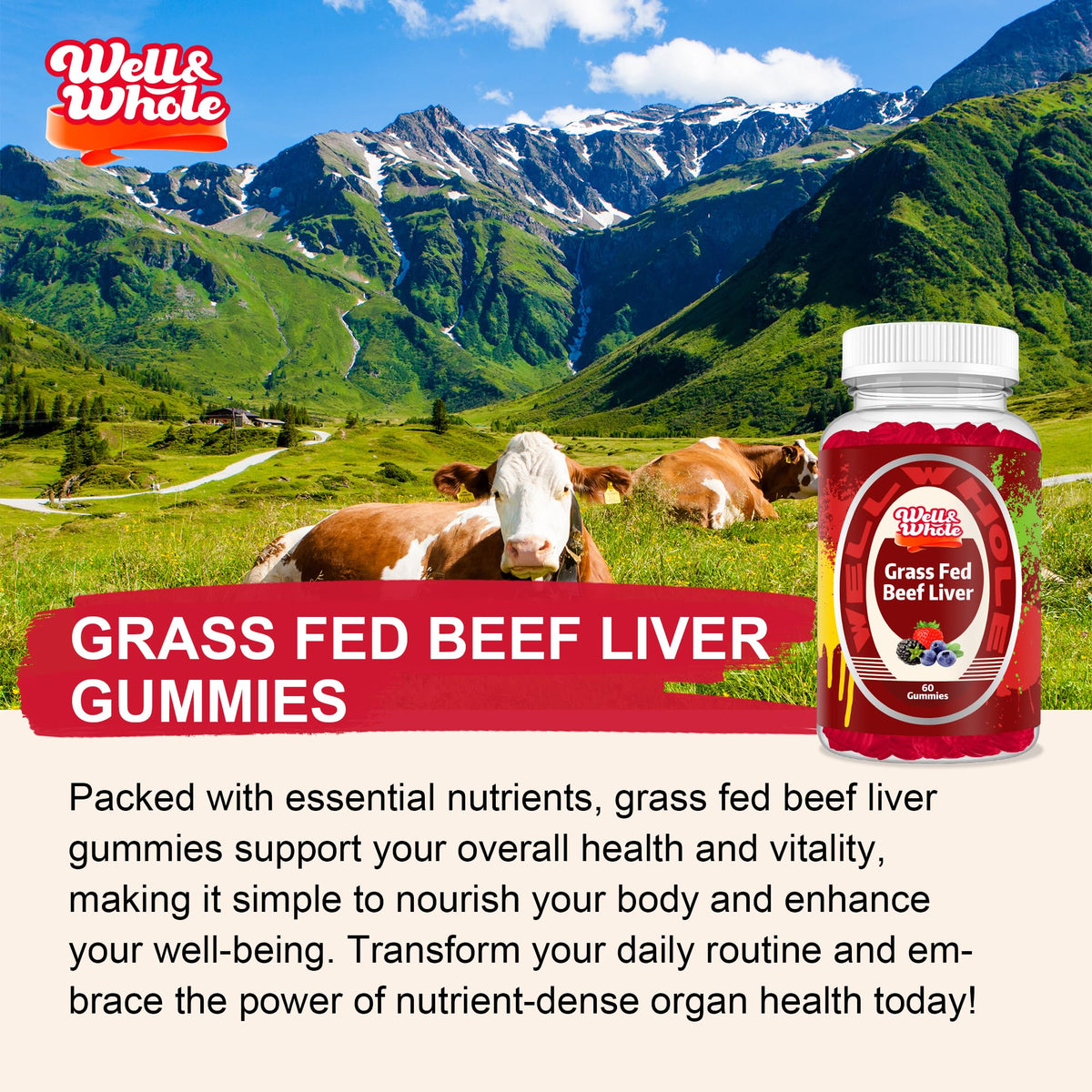 Gummies de foie de boeuf Well&Whole 181g montrant la texture