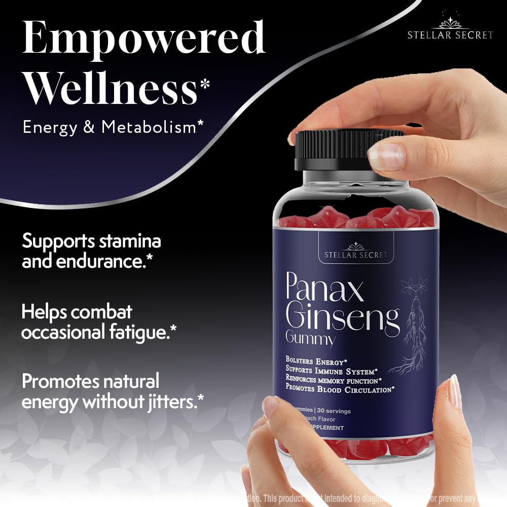 Gummies de ginseng rouge coréen sur une table, flacon à côté