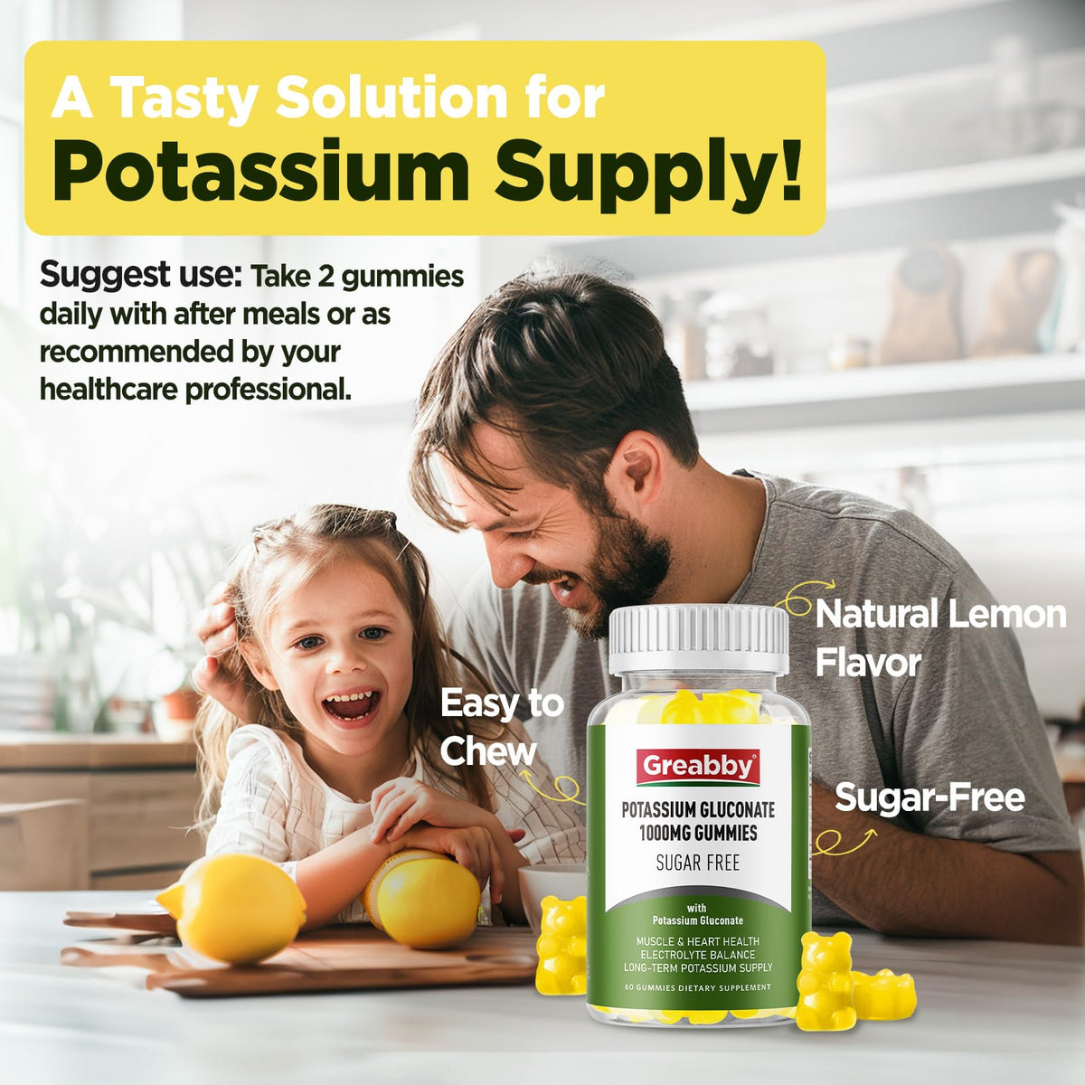 Gummies de Gluconate de Potassium GREABBY, ingrédients naturels