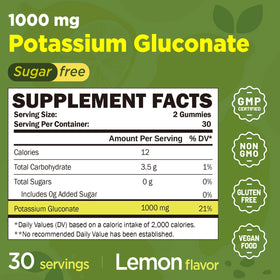 Gummies de Gluconate de Potassium GREABBY sur fond blanc, présentation