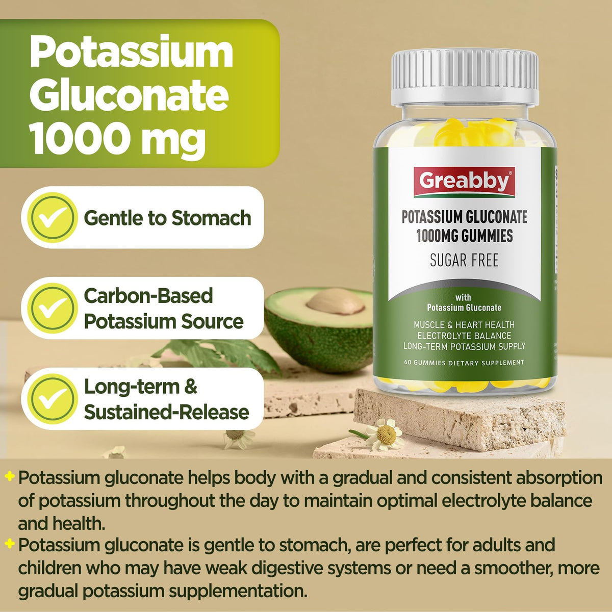 Gummies de Gluconate de Potassium GREABBY, vue de côté
