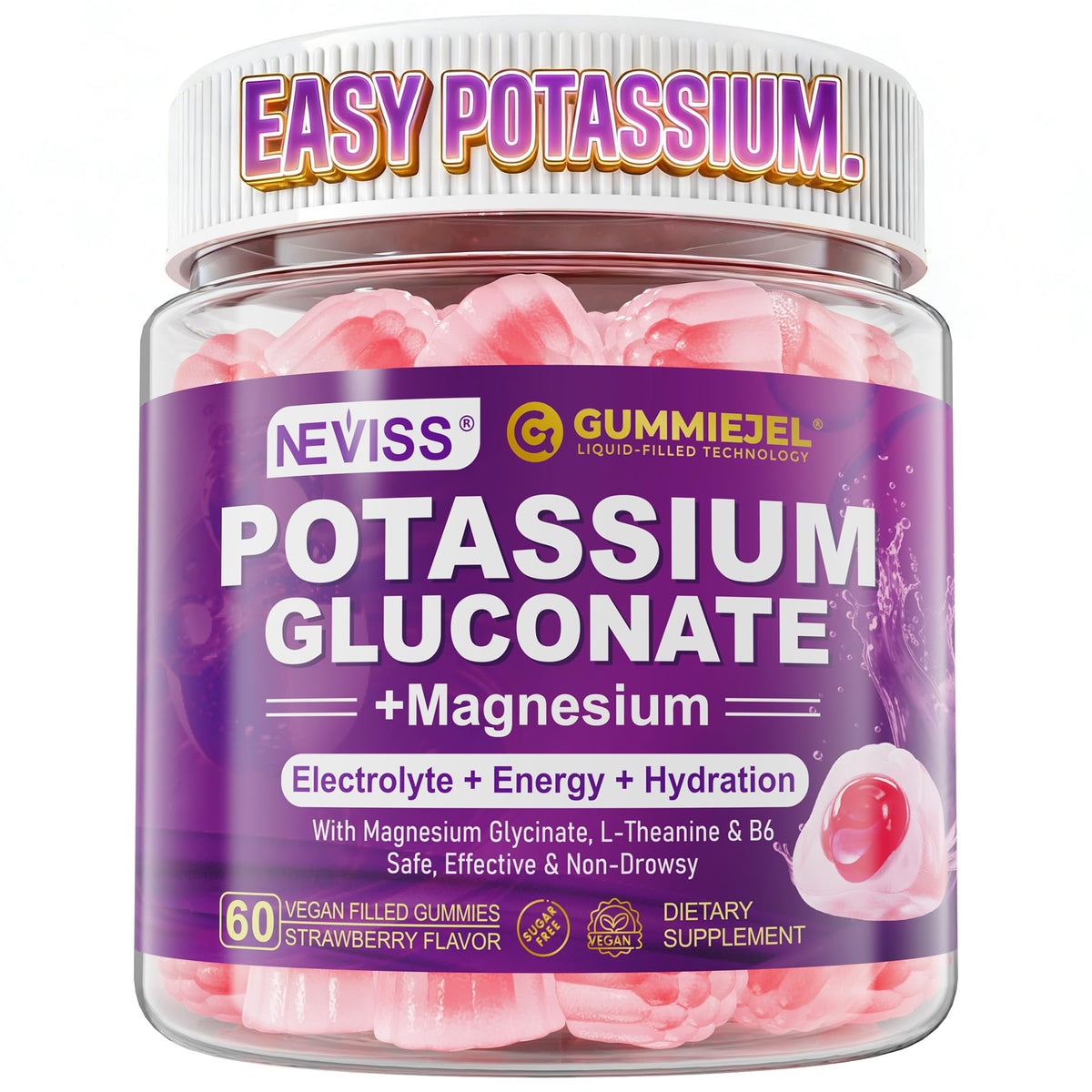 Gummies de Gluconate de Potassium NEVISS 1300mg, vue de face
