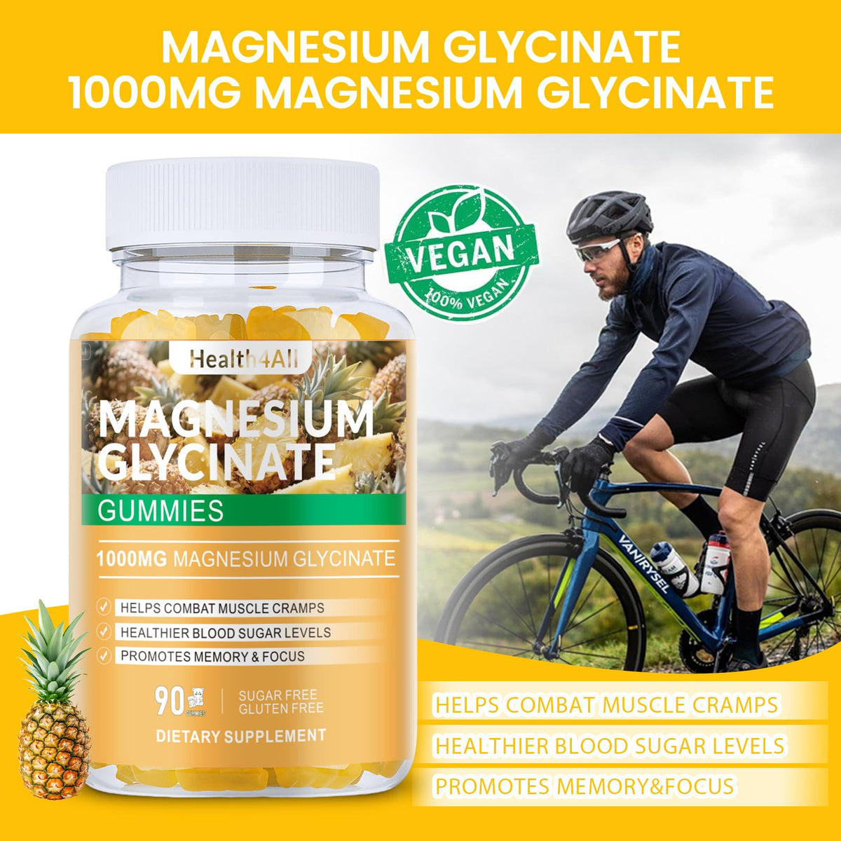 Gummies de Glycinate de Magnésium 1000mg Health4All, vue de côté