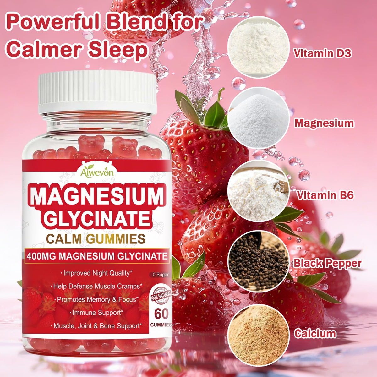 Gummies de Glycinate de Magnésium Aiwevon 400mg avec emballage