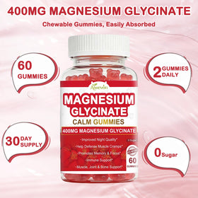 Gummies de Glycinate de Magnésium Aiwevon 400mg avec une main tenant une gummy