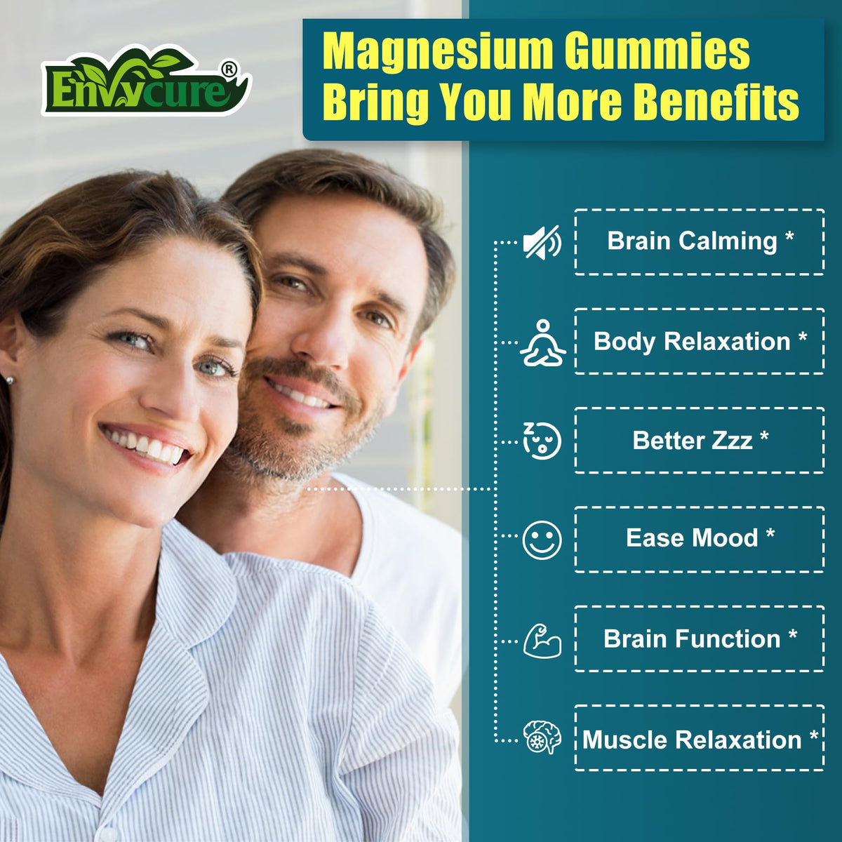 Gummies de Glycinate de Magnésium d'EnvyCure, pot ouvert avec gummies visibles