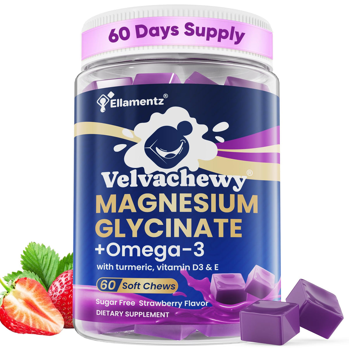 Gummies de Glycinate de Magnésium ELLAMENTZ 500mg avec Omega-3 1000mg, vue de face