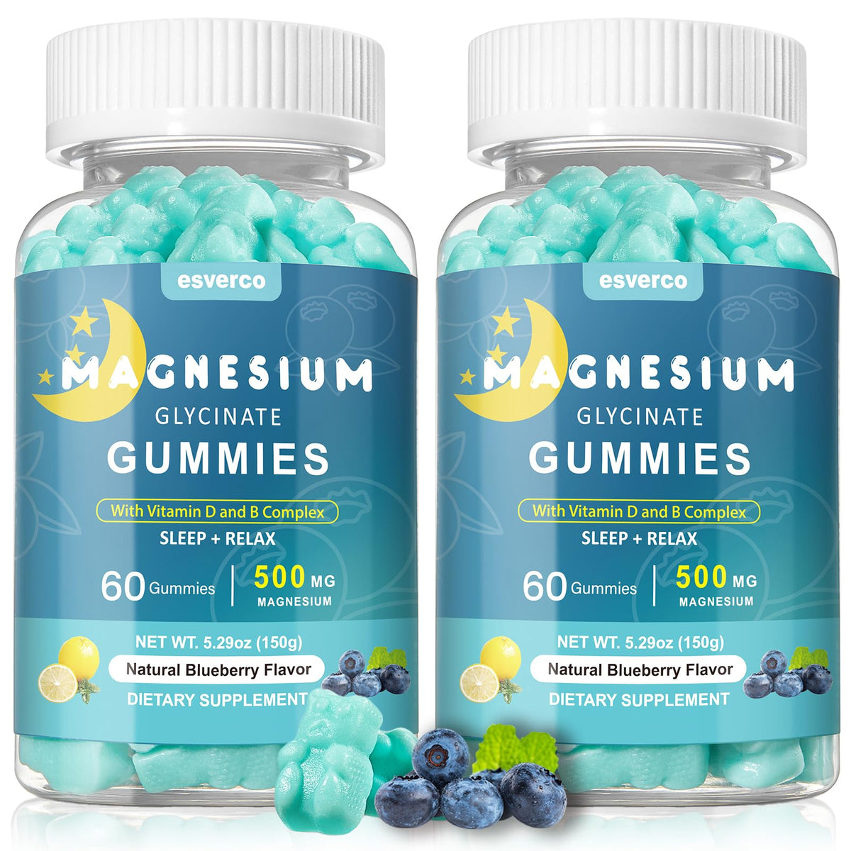 Gummies de glycinate de magnésium esverco saveur fraise, flacon de 120 gummies