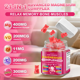 Gummies de Glycinate de Magnésium JAENFW à côté d'un verre d'eau