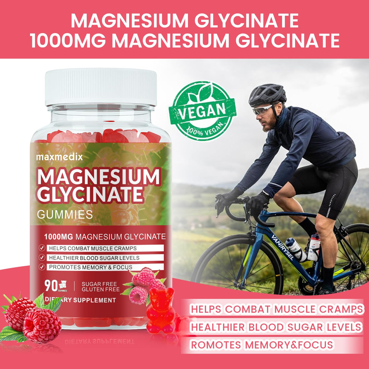 Gummies de Glycinate de Magnésium maxmedix avec une cuillère