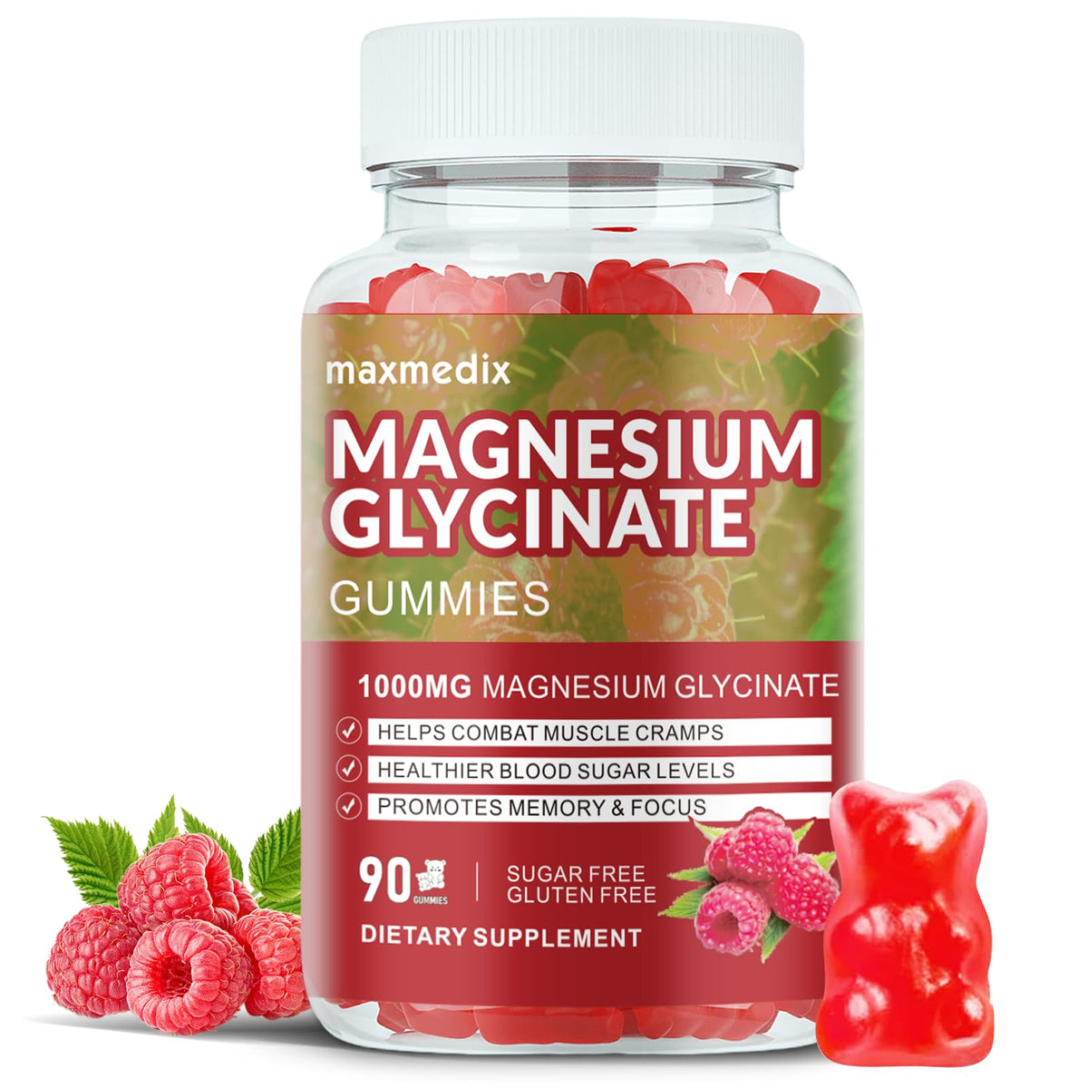 Gummies de Glycinate de Magnésium maxmedix flacon avec étiquette