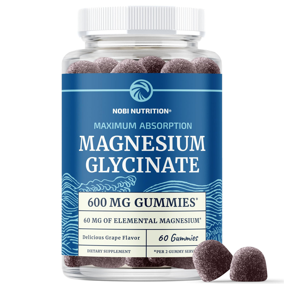Gummies de glycinate de magnésium Nobi Nutrition 600MG, vue avant du paquet