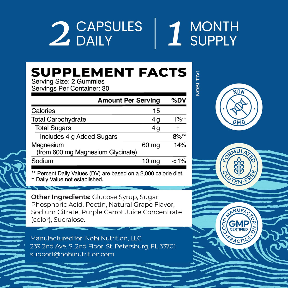 Gummies de glycinate de magnésium Nobi Nutrition, taille des gummies
