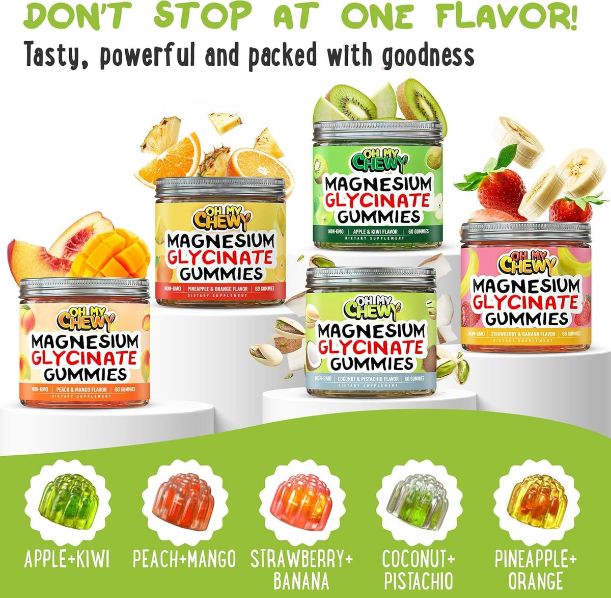Gummies de Glycinate de Magnésium OH MY CHEWY à côté d'autres compléments