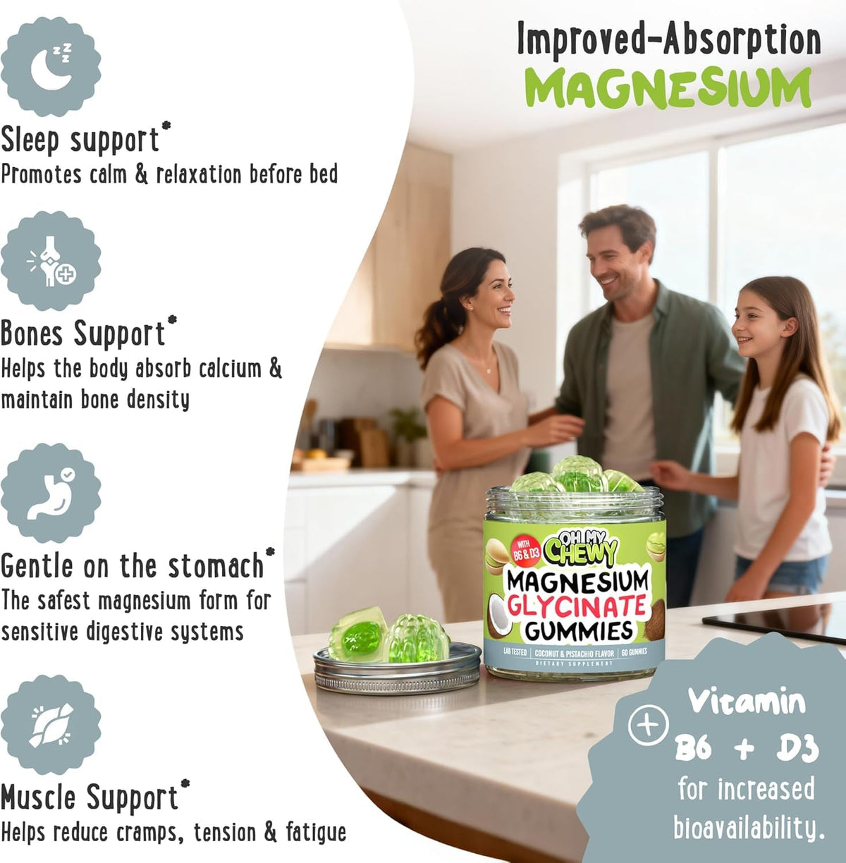 Gummies de Glycinate de Magnésium OH MY CHEWY avec fruits
