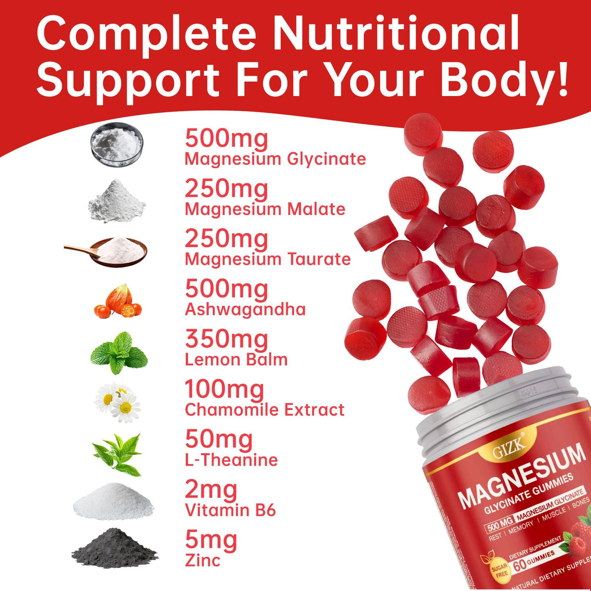 Gummies de Glycinate de Magnésium SAYIDON, ingrédients sur l'étiquette