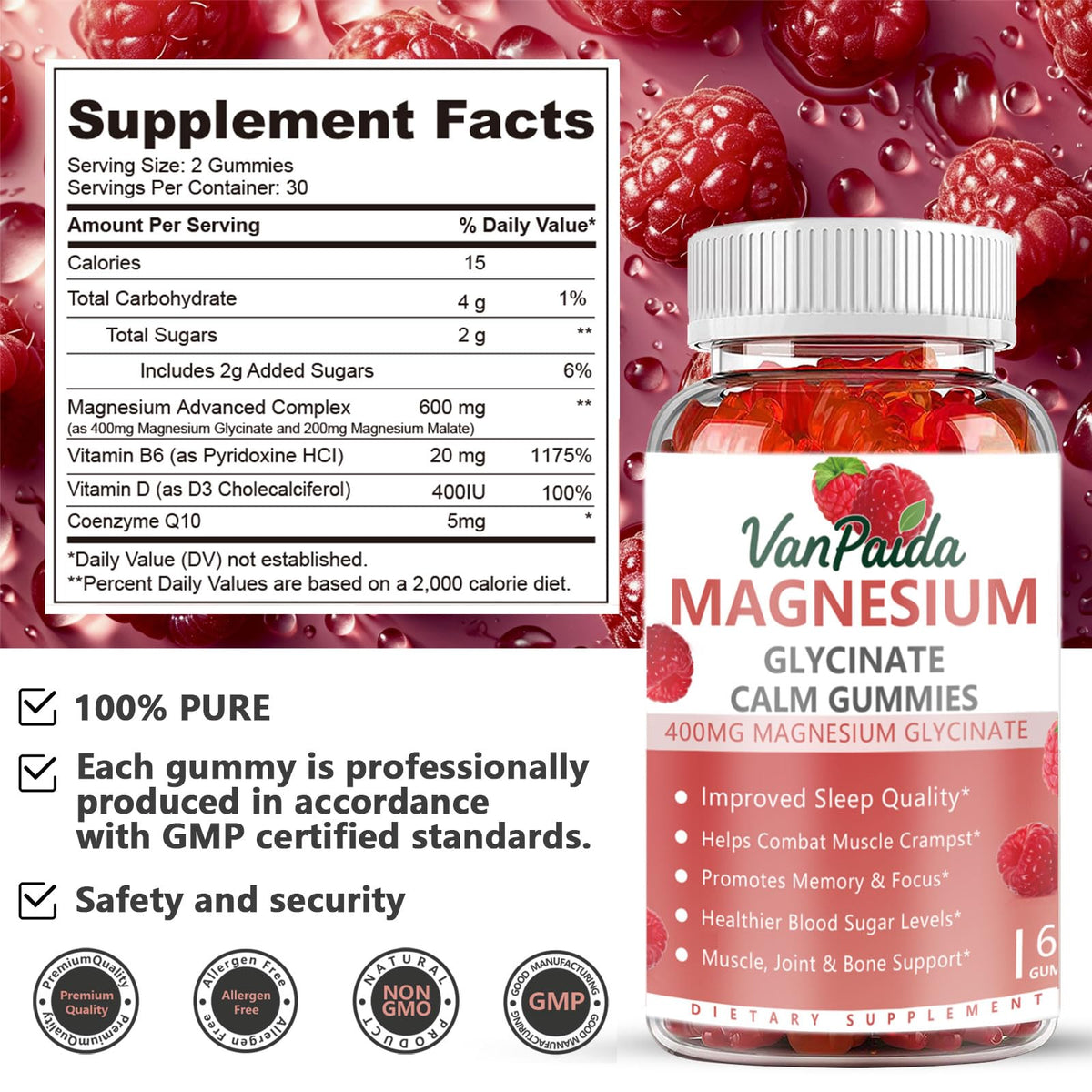 Gummies de Glycinate de Magnésium Van Paida sur une table