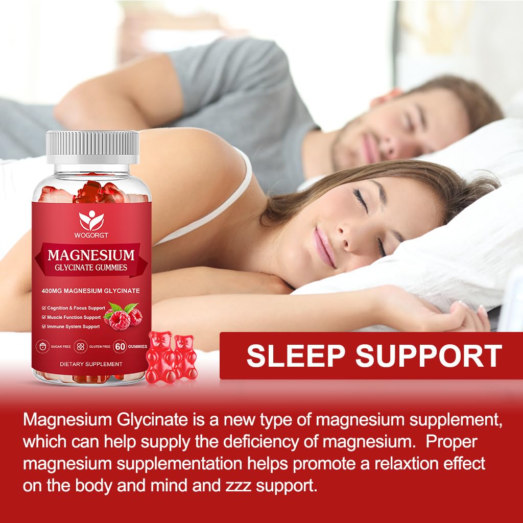 Gummies de glycinate de magnésium WOGORGT, dosage de 400mg