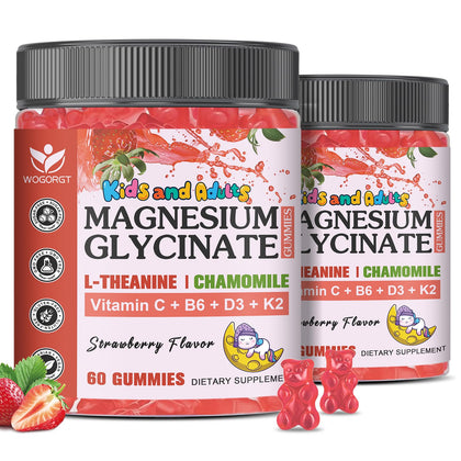 Gummies de glycinate de magnésium WOGORGT en pot, 60 unités