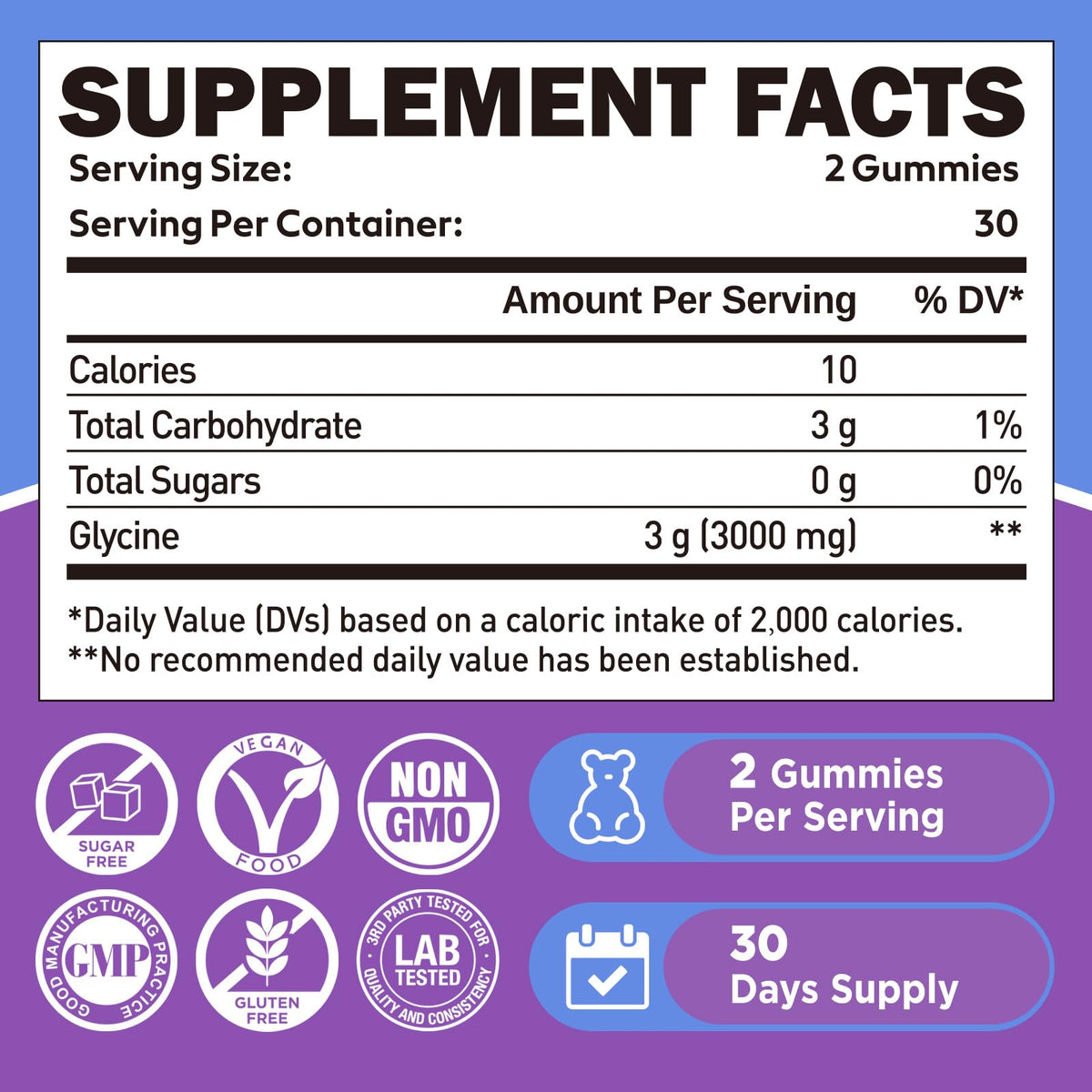 Gummies de Glycine duwhot, vue de face avec étiquette