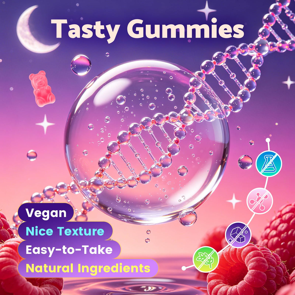 Gummies de Glycine MEENCCD étiquette détaillant les bénéfices