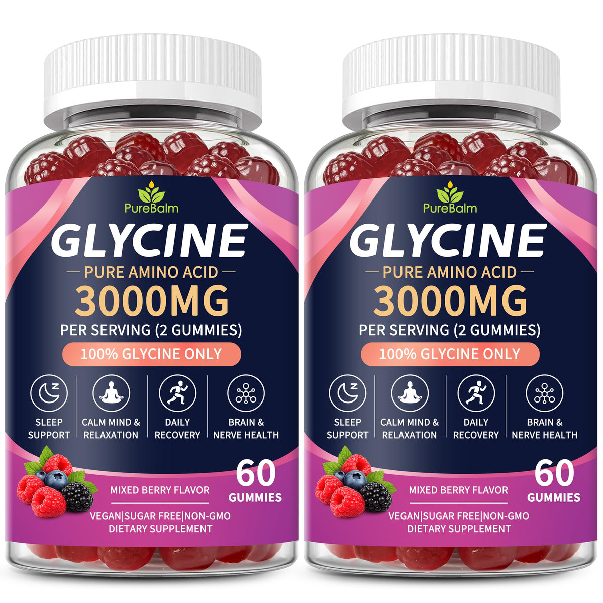Gummies de glycine PureBalm 3000mg, vue de face