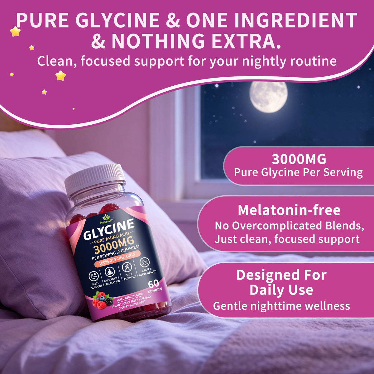 Gummies de glycine PureBalm dans une main
