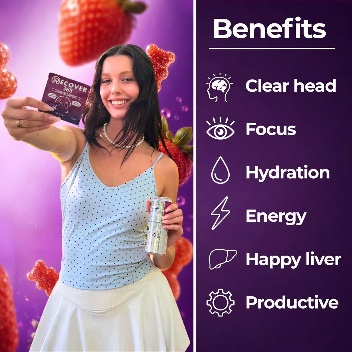 Gummies de Gueule de Bois use 365 avec des électrolytes et vitamines