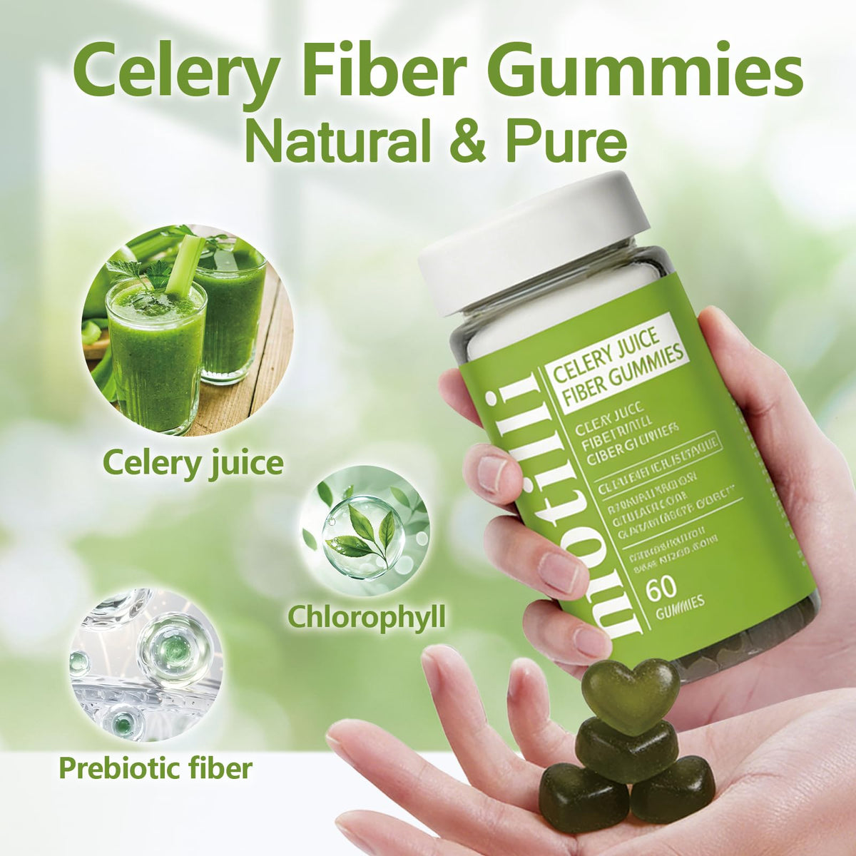 Gummies de jus de céleri JLQJLQ, présentation sur une table