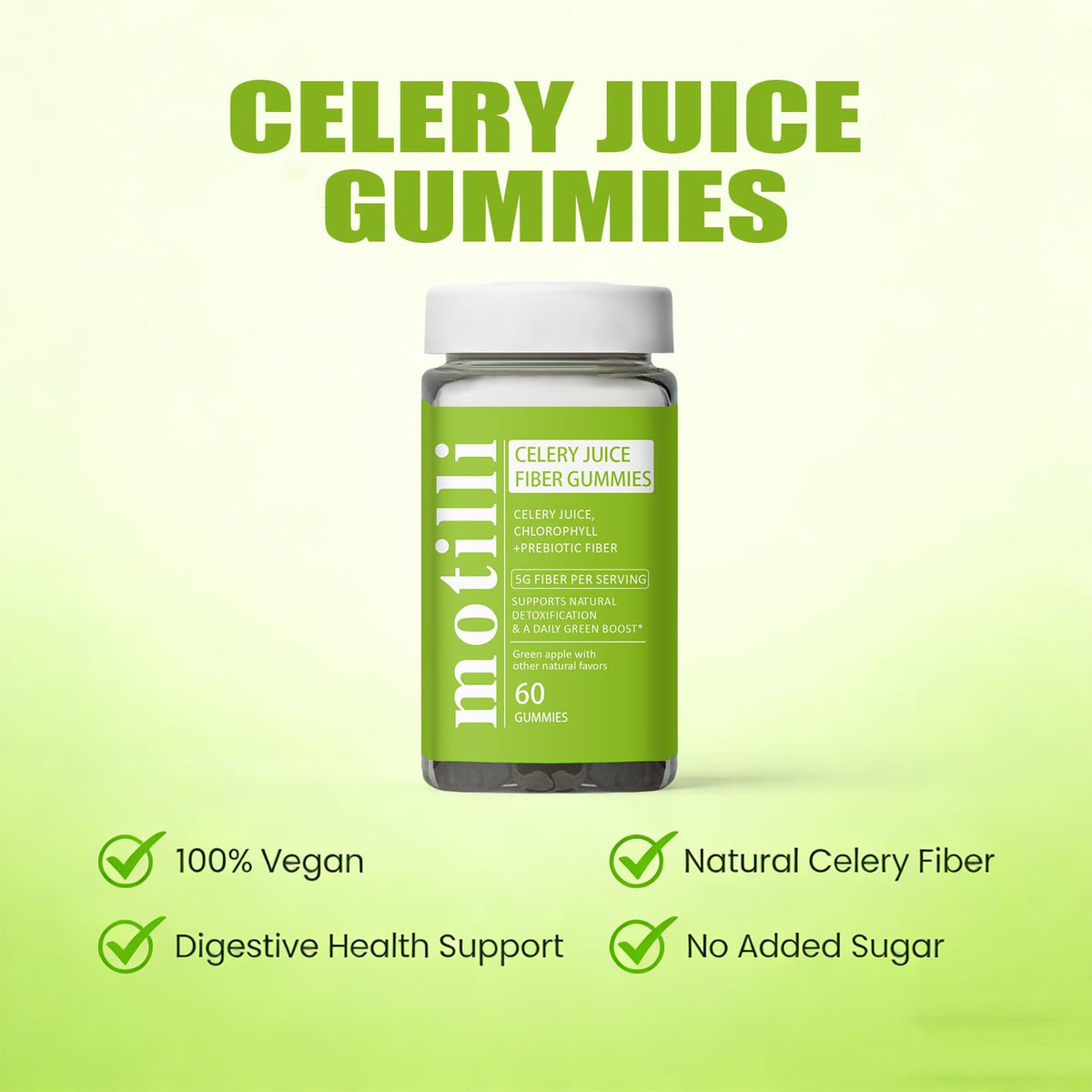 Gummies de jus de céleri JLQJLQ, vue de près des gummies