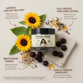 Gummies de lécithine de tournesol Flower Child, à côté d'un verre d'eau