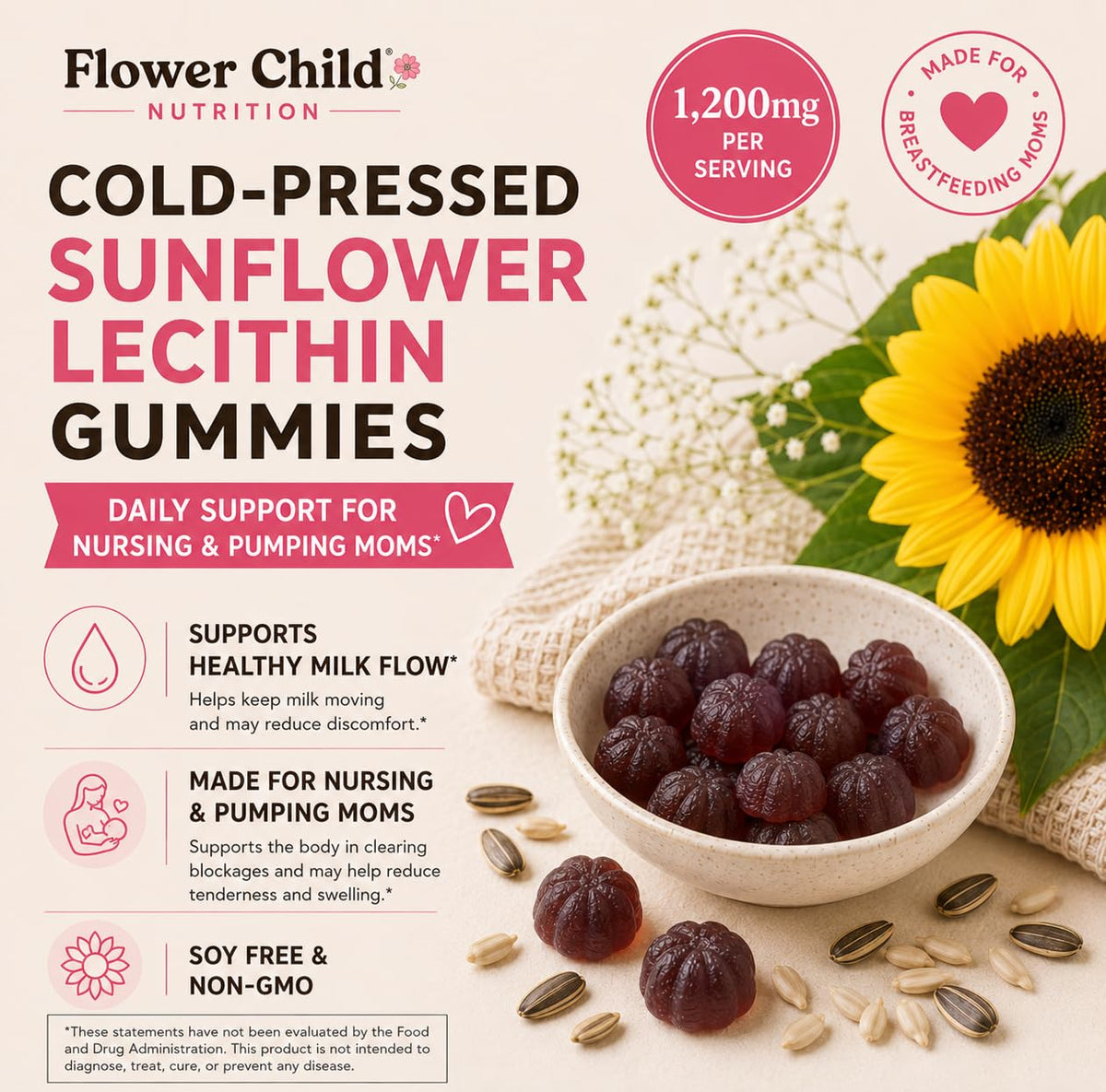 Gummies de lécithine de tournesol Flower Child dans leur emballage