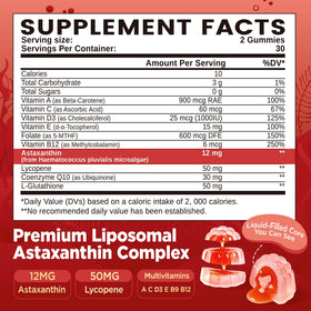 Gummies de liposomal astaxanthine 12mg duwhot, détails des ingrédients