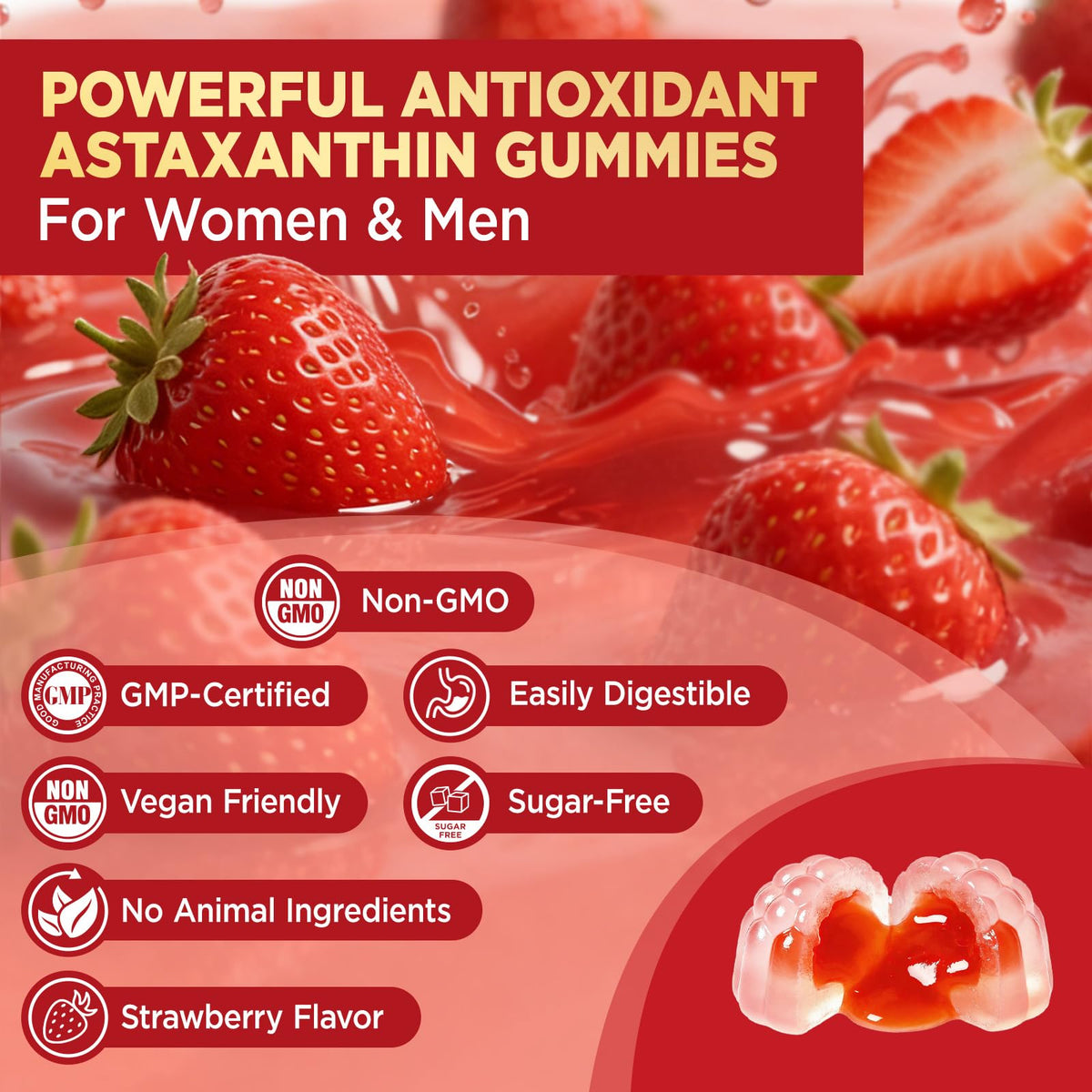Gummies de liposomal astaxanthine 12mg duwhot, vue du dessus