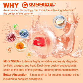 Gummies de lutéine NEVISS avec ingrédients naturels en arrière-plan
