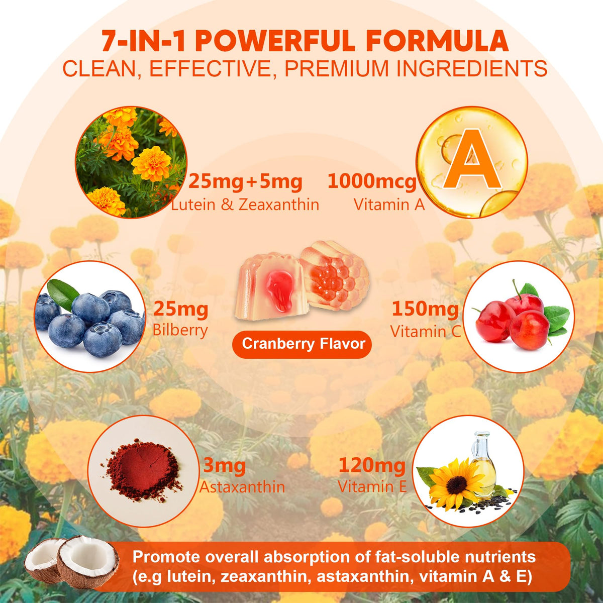 Gummies de lutéine NEVISS sur fond blanc avec étiquette visible
