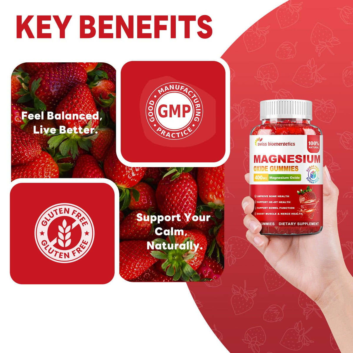 Gummies de magnésium 400mg, prise en main pour consommation
