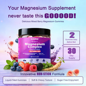 Gummies de Magnésium 400mg VitalityPeak montrant l'étiquette et les ingrédients