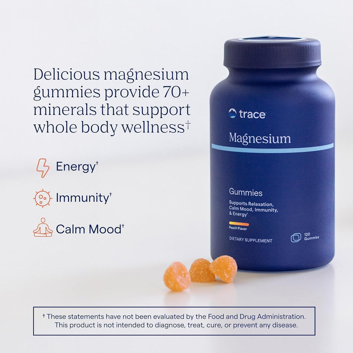 Gummies de Magnésium à la Pêche Trace Minerals, détail des gummies
