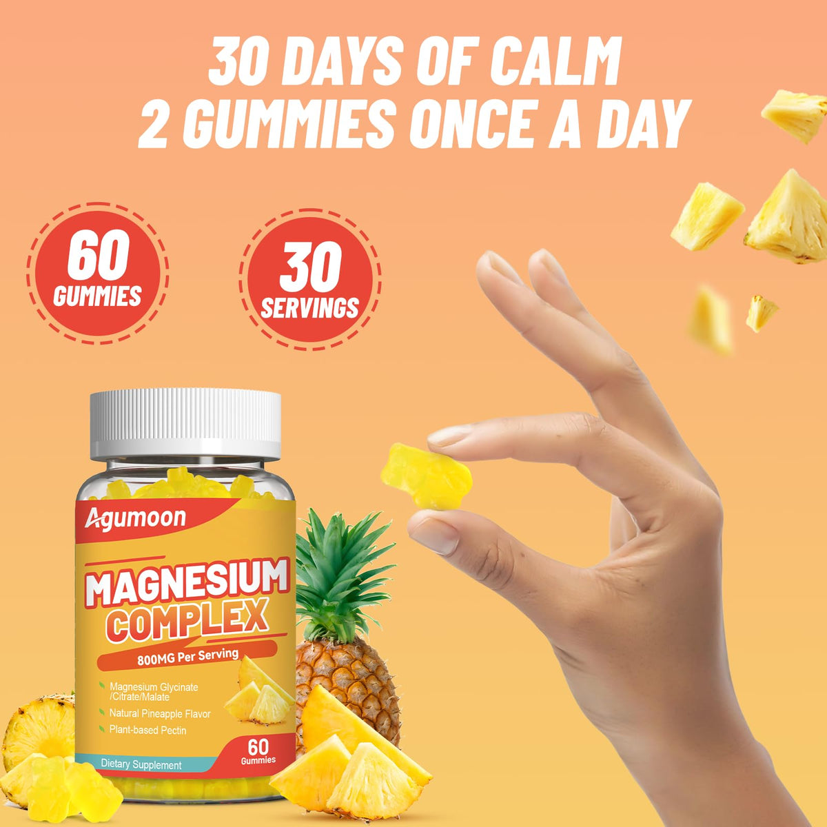 Gummies de magnésium Agumoon avec des vitamines et zinc mentionnés sur l'étiquette