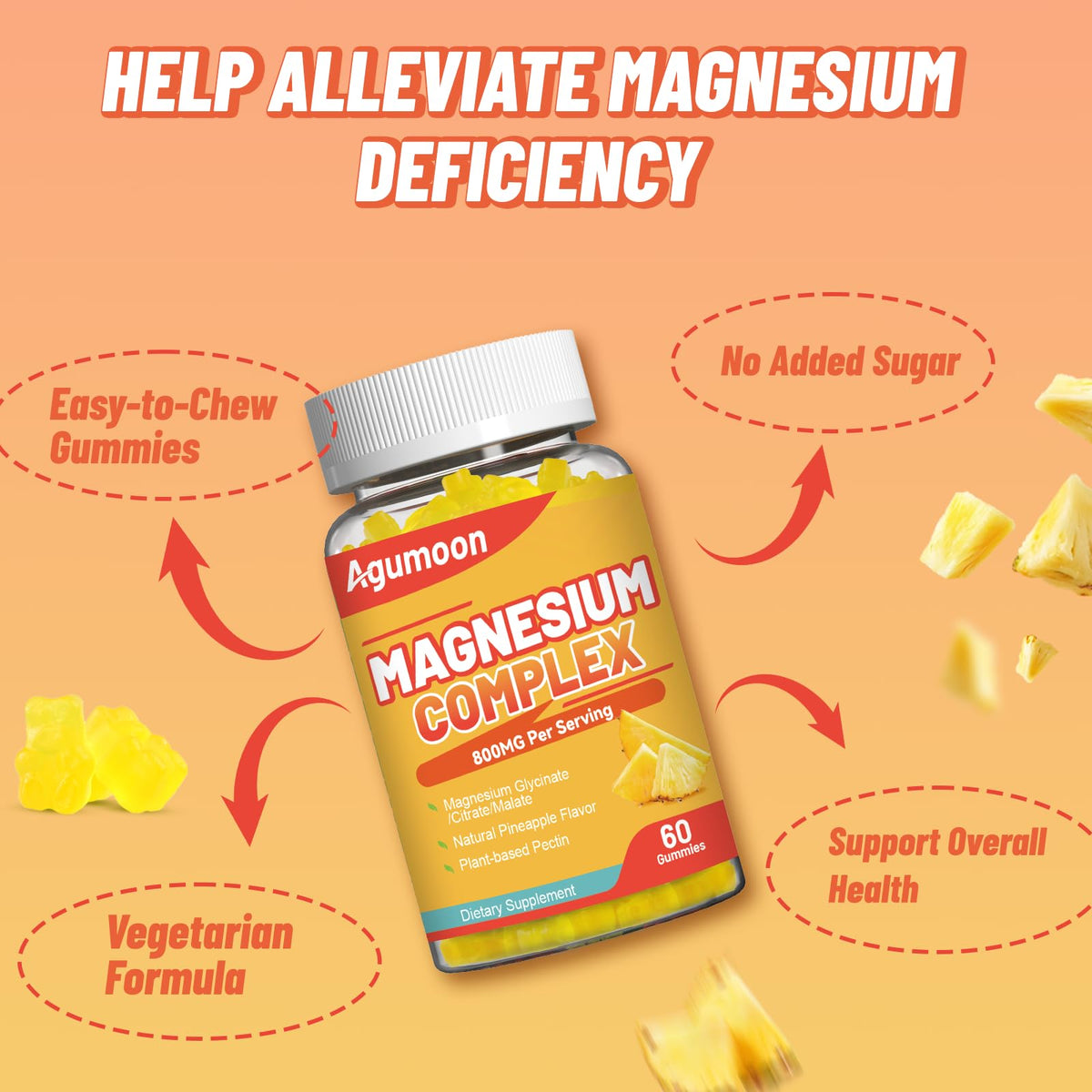 Gummies de magnésium Agumoon montrant la texture et la couleur