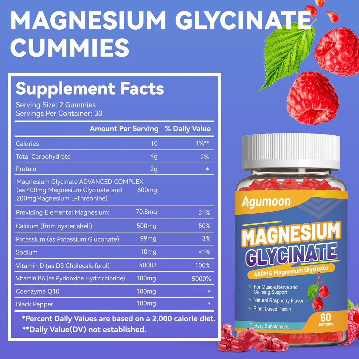 Gummies de Magnésium Agumoon, vue arrière de l'emballage