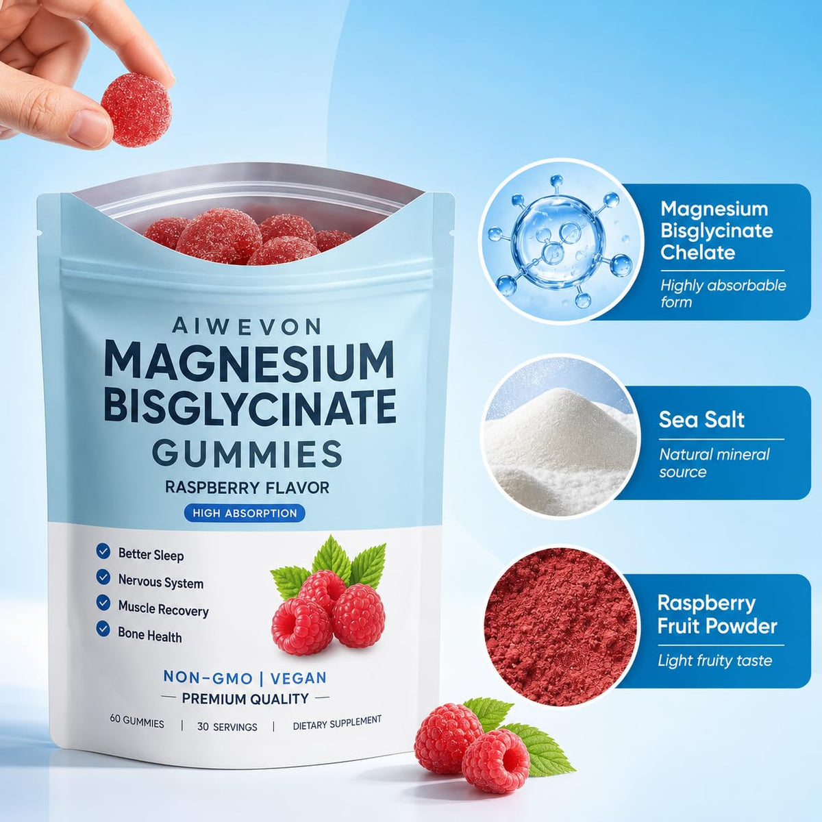 Gummies de magnésium Aiwevon sur une table