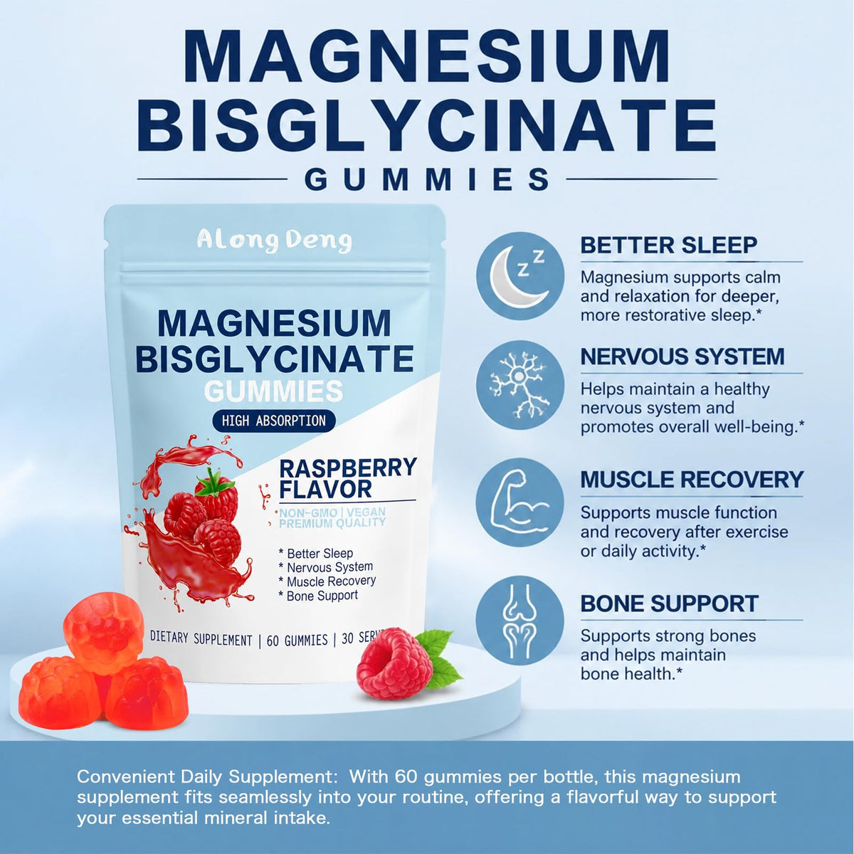 Gummies de magnésium bisglycinate ALongDeng, détail de la texture