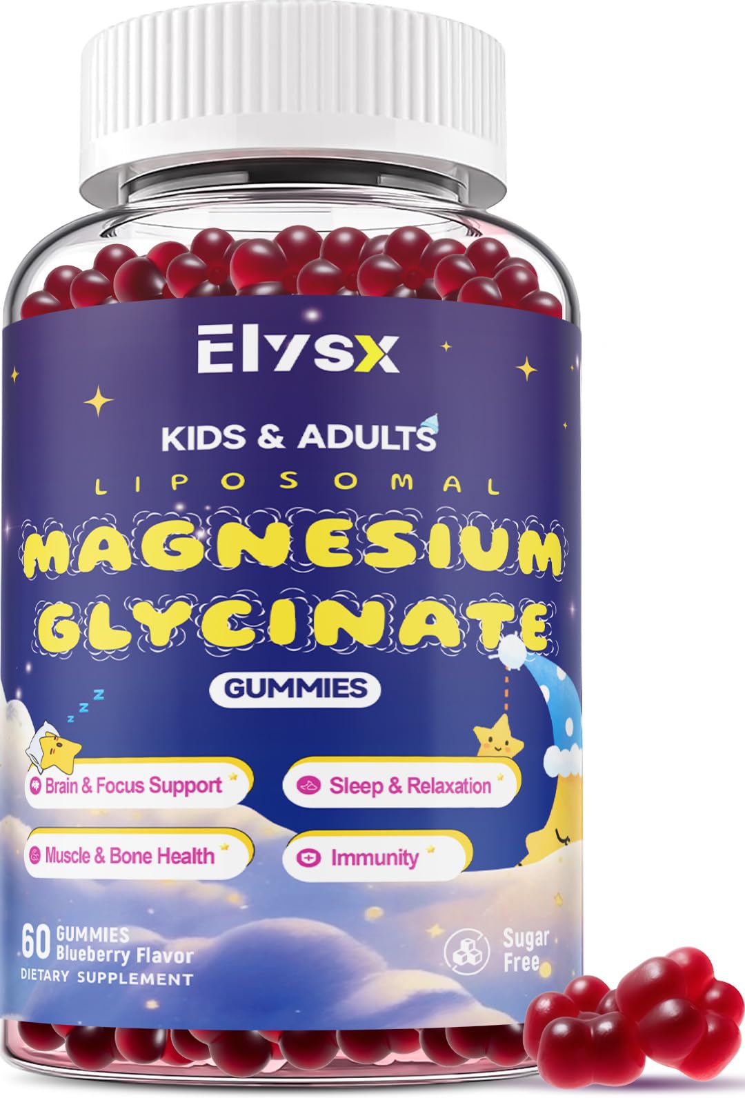 Gummies de magnésium bisglycinate Elysx 400mg, 60 pièces, vue de face