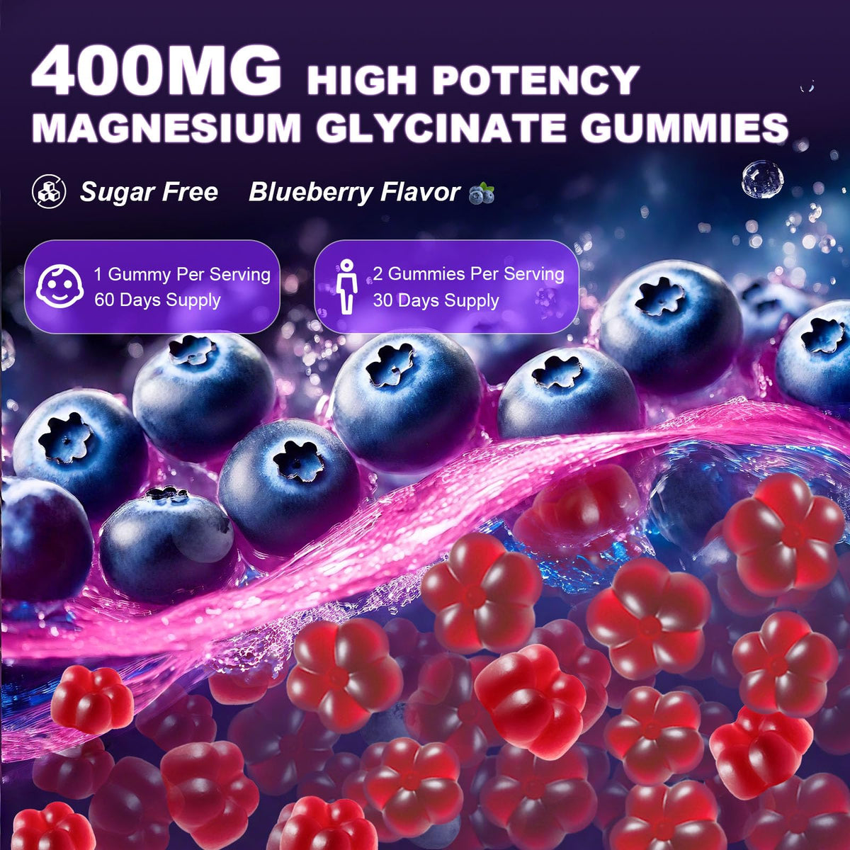 Gummies de magnésium bisglycinate Elysx, 400mg, sur une table