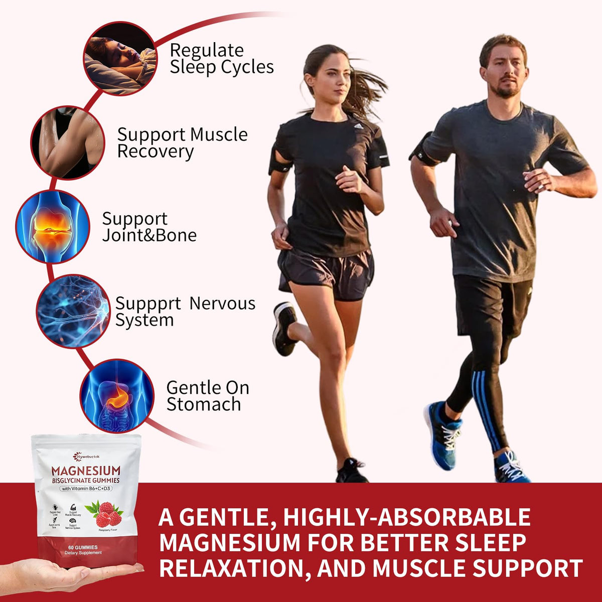 Gummies de magnésium bisglycinate Hywebvctok, prise en main