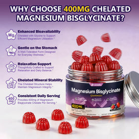 Gummies de Magnésium Bisglycinate LanranBee, flacon ouvert avec gummies visibles