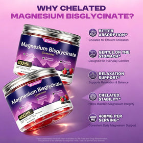 Gummies de magnésium bisglycinate LanranBee présentés dans un bol avec des baies
